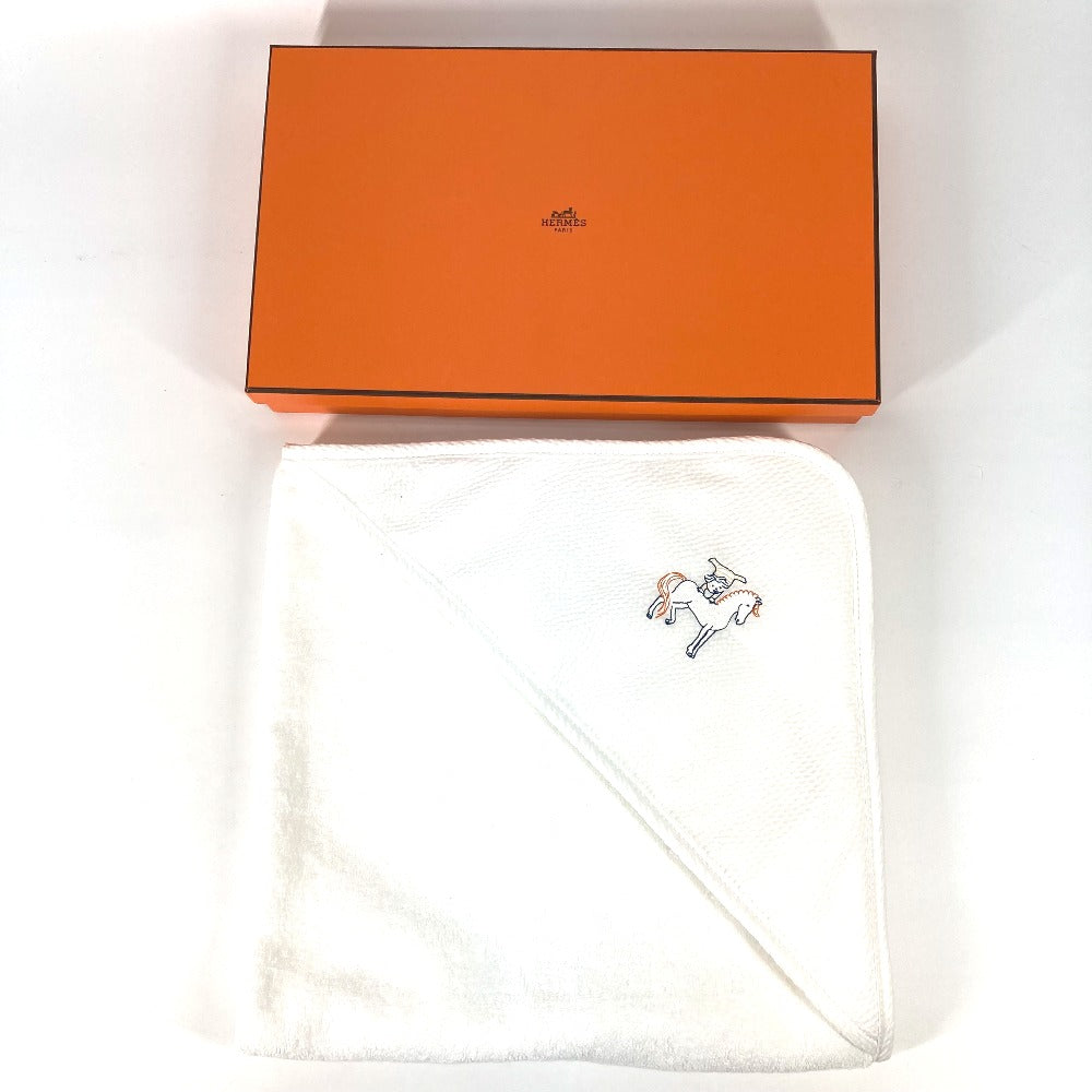 HERMES towel H103480M 01 cotton white bus wrap cabriol Kids Used Authentic