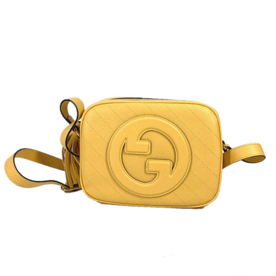GUCCI Shoulder Bag 742360 leather yellow Round interlocking G tassel Blondy Women Used Authentic