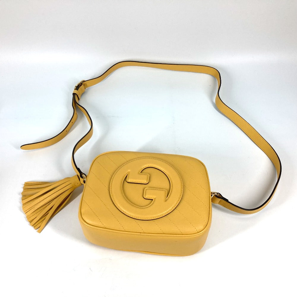 GUCCI Shoulder Bag 742360 leather yellow Round interlocking G tassel Blondy Women Used Authentic