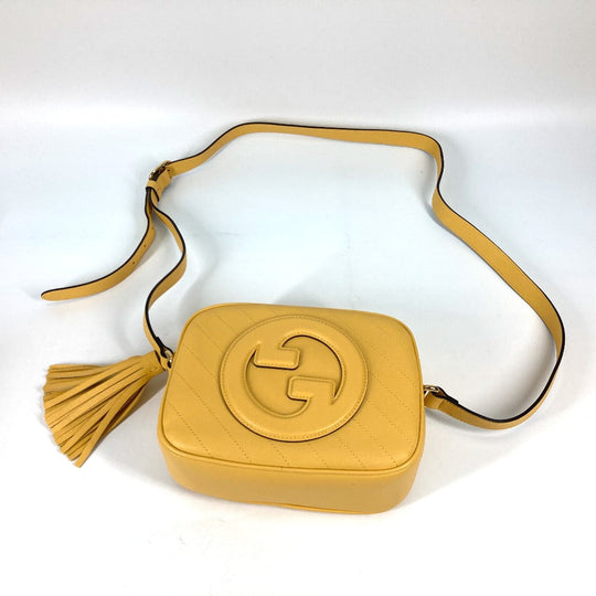 GUCCI Shoulder Bag 742360 leather yellow Round interlocking G tassel Blondy Women Used Authentic