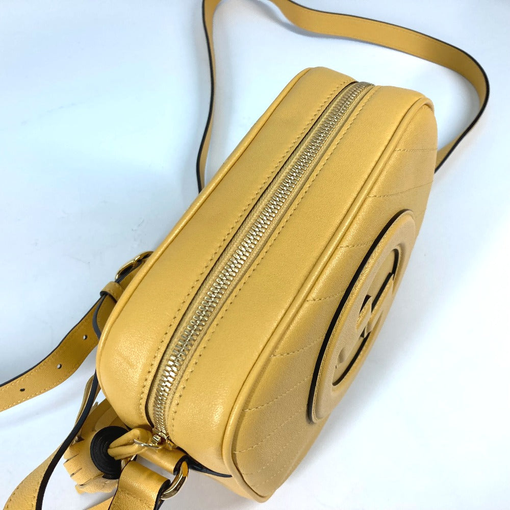 GUCCI Shoulder Bag 742360 leather yellow Round interlocking G tassel Blondy Women Used Authentic