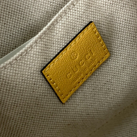 GUCCI Shoulder Bag 742360 leather yellow Round interlocking G tassel Blondy Women Used Authentic