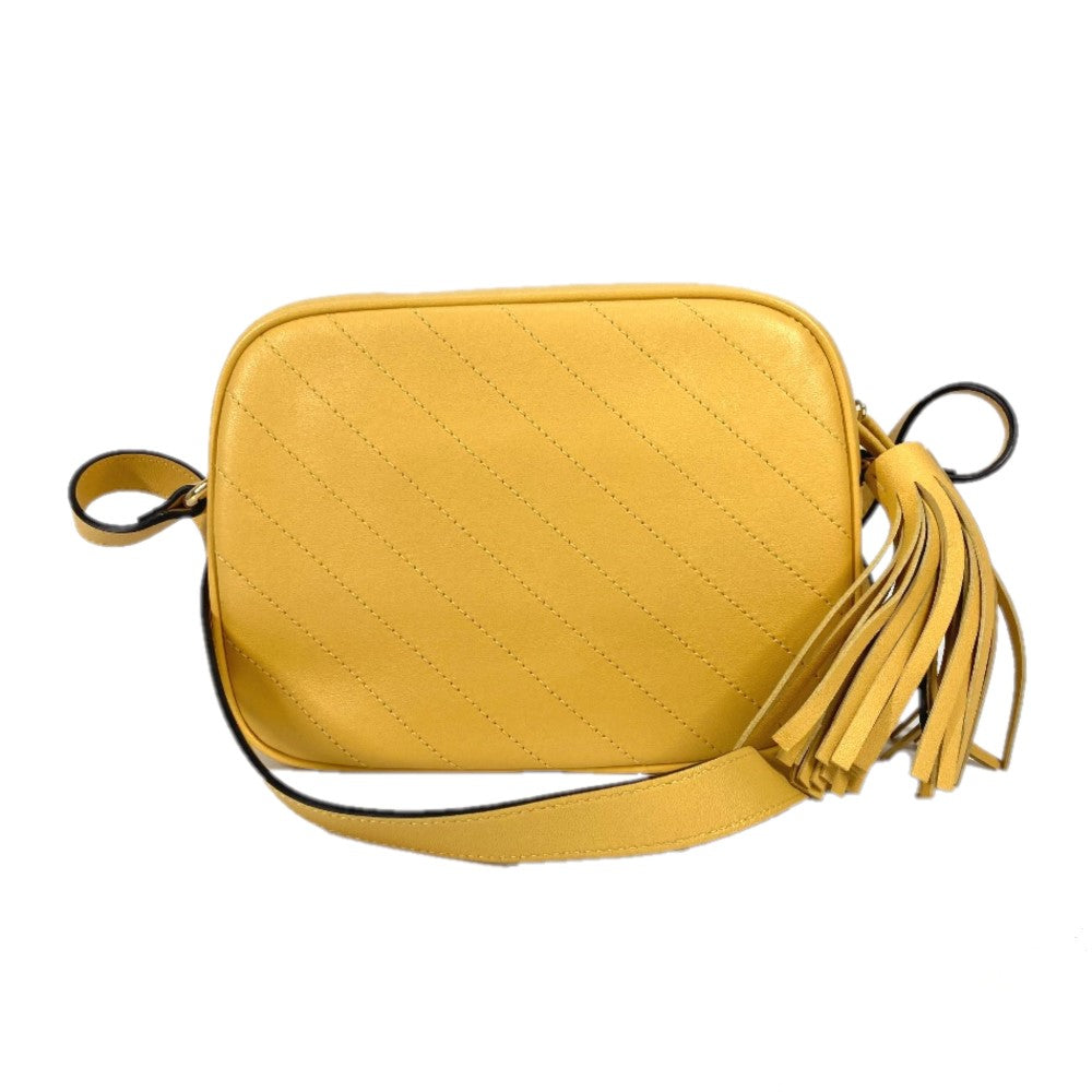 GUCCI Shoulder Bag 742360 leather yellow Round interlocking G tassel Blondy Women Used Authentic
