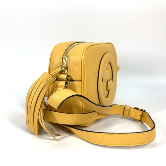GUCCI Shoulder Bag 742360 leather yellow Round interlocking G tassel Blondy Women Used Authentic