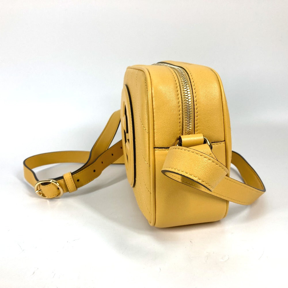 GUCCI Shoulder Bag 742360 leather yellow Round interlocking G tassel Blondy Women Used Authentic