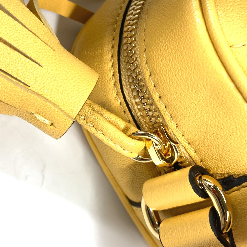 GUCCI Shoulder Bag 742360 leather yellow Round interlocking G tassel Blondy Women Used Authentic