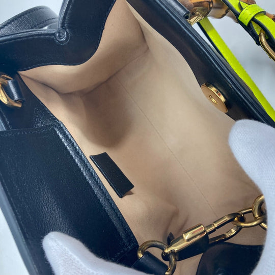 GUCCI Tote Bag 655661 leather black Neon color strap included Diana Mini Bamboo Women Used Authentic
