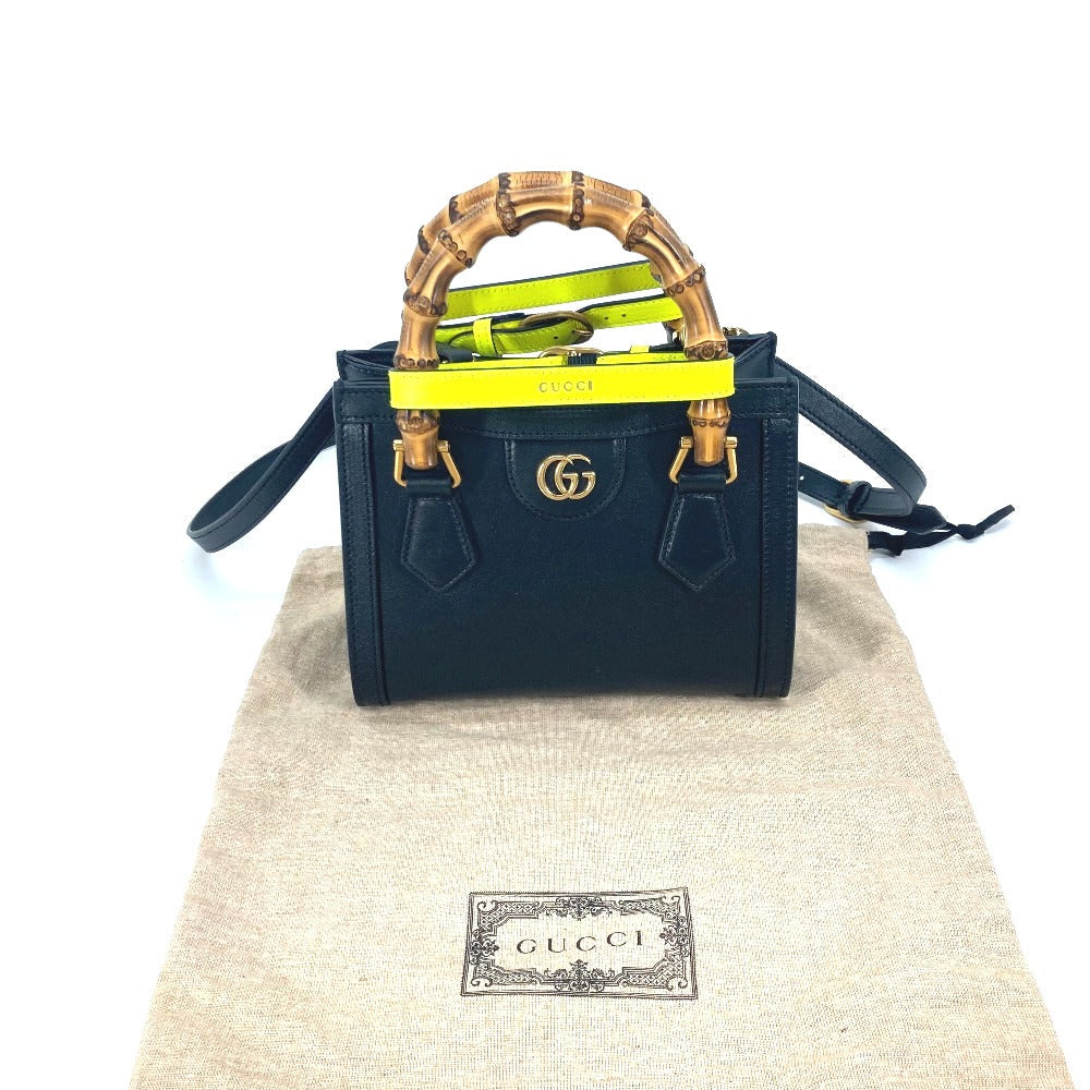 GUCCI Tote Bag 655661 leather black Neon color strap included Diana Mini Bamboo Women Used Authentic