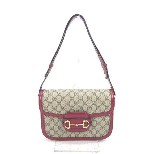 GUCCI Shoulder Bag 602204 GG Supreme canvas, leather beige GG Supreme Horsebit 1955 Women Used Authentic