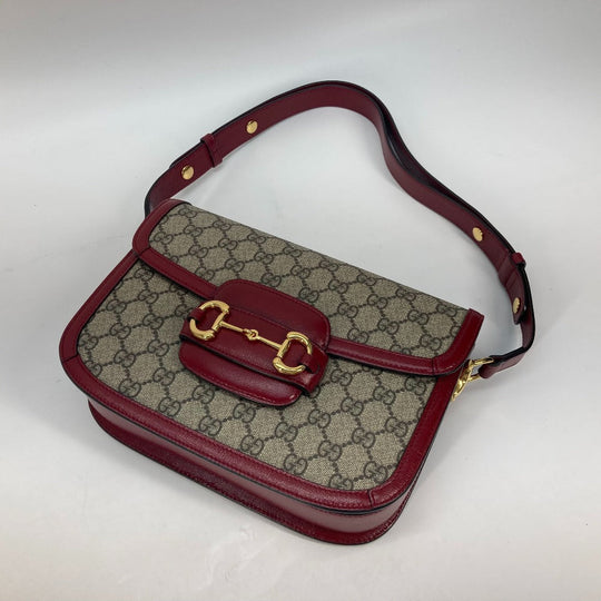 GUCCI Shoulder Bag 602204 GG Supreme canvas, leather beige GG Supreme Horsebit 1955 Women Used Authentic