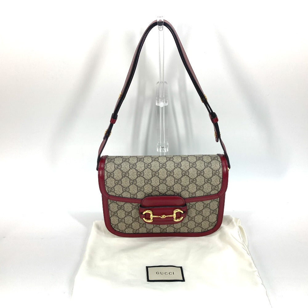 GUCCI Shoulder Bag 602204 GG Supreme canvas, leather beige GG Supreme Horsebit 1955 Women Used Authentic