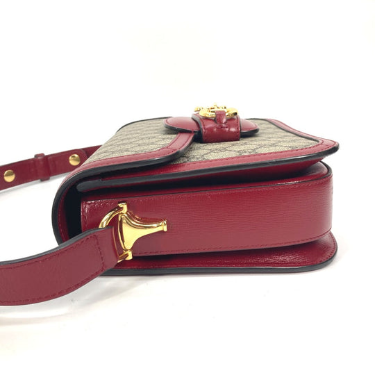 GUCCI Shoulder Bag 602204 GG Supreme canvas, leather beige GG Supreme Horsebit 1955 Women Used Authentic