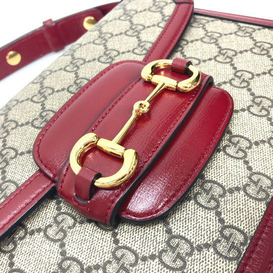 GUCCI Shoulder Bag 602204 GG Supreme canvas, leather beige GG Supreme Horsebit 1955 Women Used Authentic