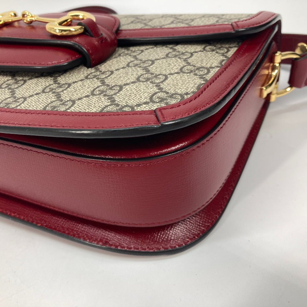 GUCCI Shoulder Bag 602204 GG Supreme canvas, leather beige GG Supreme Horsebit 1955 Women Used Authentic