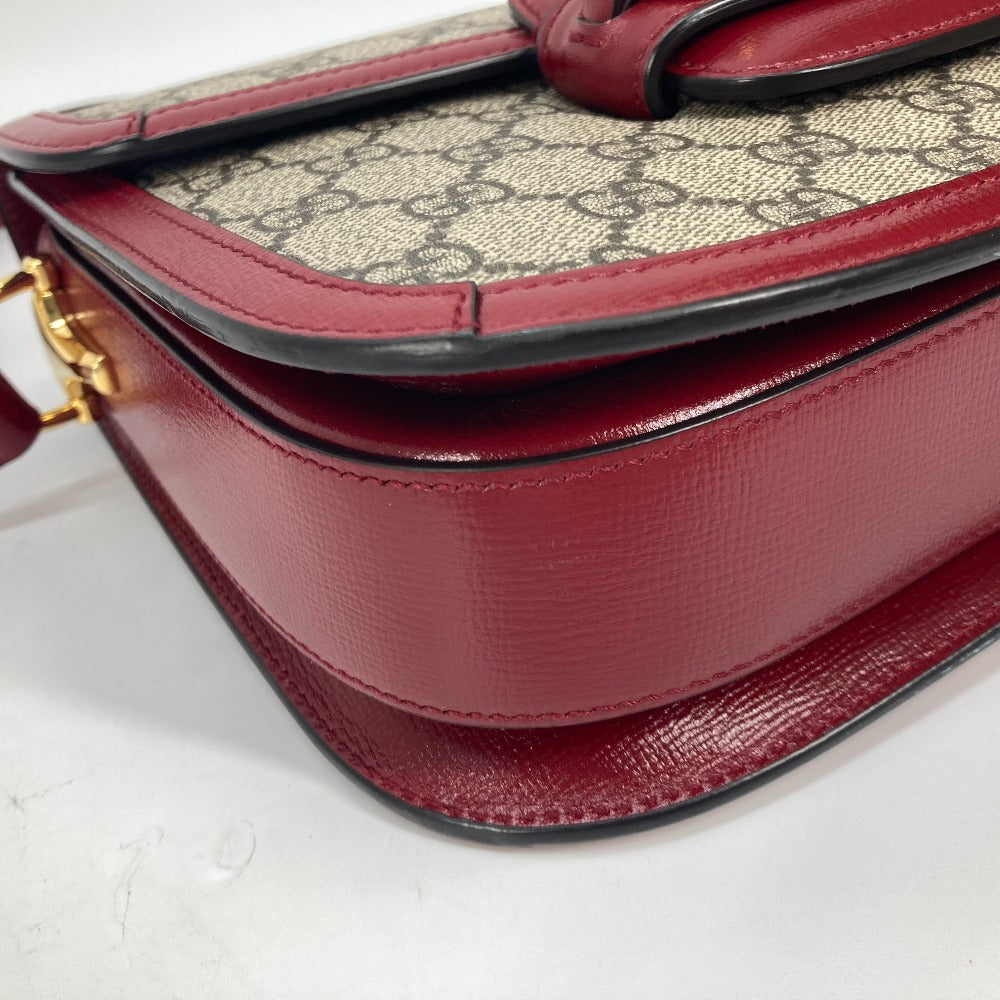 GUCCI Shoulder Bag 602204 GG Supreme canvas, leather beige GG Supreme Horsebit 1955 Women Used Authentic