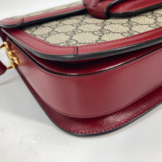 GUCCI Shoulder Bag 602204 GG Supreme canvas, leather beige GG Supreme Horsebit 1955 Women Used Authentic