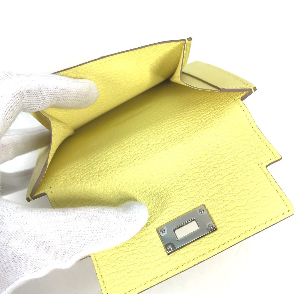 HERMES Coin case Shave yellow Coin Pocket Kelly pocket compact Women Used Authentic