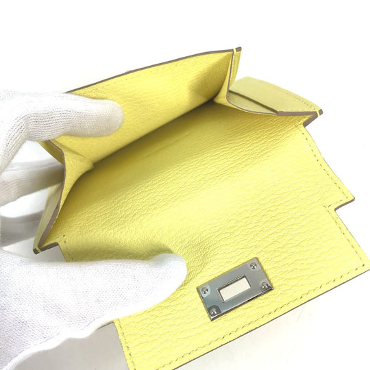 HERMES Coin case Shave yellow Coin Pocket Kelly pocket compact Women Used Authentic
