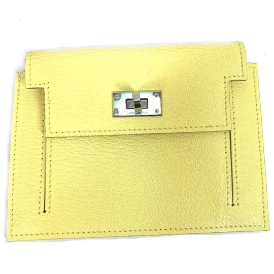 HERMES Coin case Shave yellow Coin Pocket Kelly pocket compact Women Used Authentic