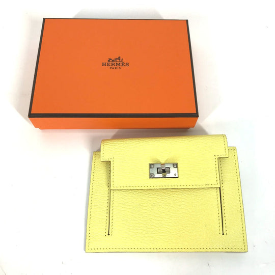 HERMES Coin case Shave yellow Coin Pocket Kelly pocket compact Women Used Authentic