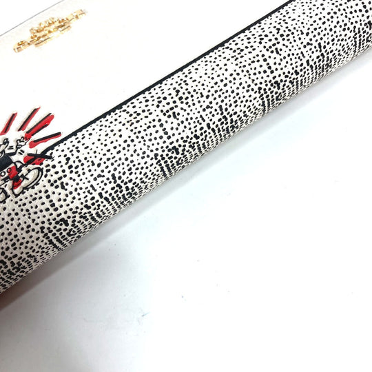 COACH Long Wallet Purse C7800 leather white Keith Haring collaboration Mickey Mouse Accordion Women Used Authentic