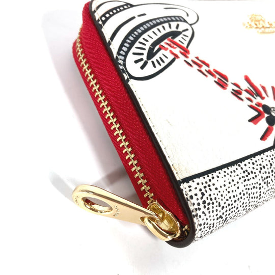 COACH Long Wallet Purse C7800 leather white Keith Haring collaboration Mickey Mouse Accordion Women Used Authentic
