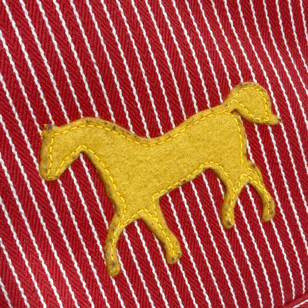 HERMES Tote Bag canvas Red Mothers bag Caval Horse Cheval Stripes Kids Used Authentic
