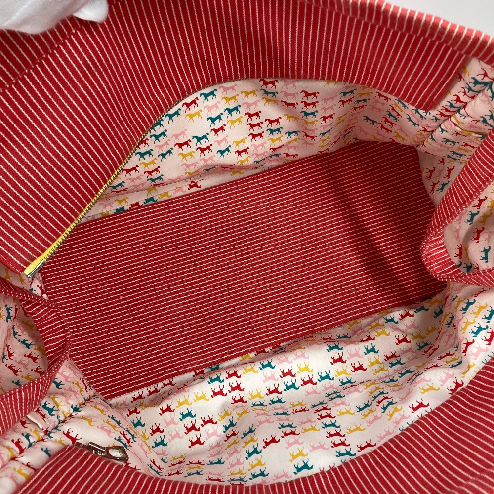 HERMES Tote Bag canvas Red Mothers bag Caval Horse Cheval Stripes Kids Used Authentic