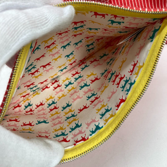 HERMES Tote Bag canvas Red Mothers bag Caval Horse Cheval Stripes Kids Used Authentic