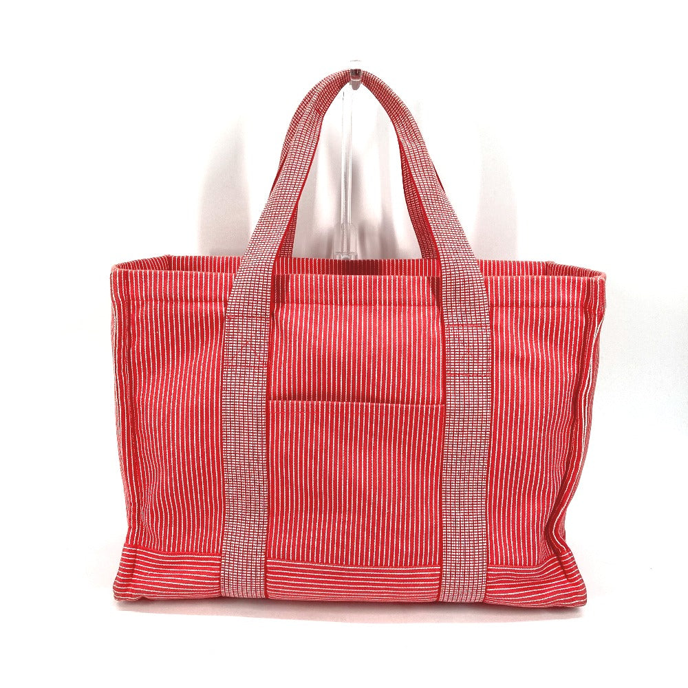 HERMES Tote Bag canvas Red Mothers bag Caval Horse Cheval Stripes Kids Used Authentic