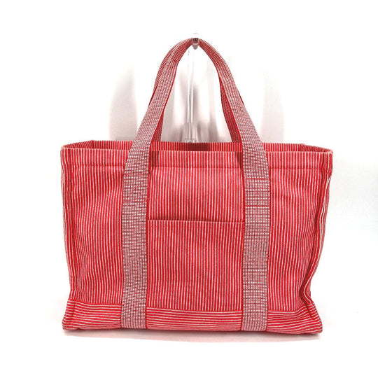 HERMES Tote Bag canvas Red Mothers bag Caval Horse Cheval Stripes Kids Used Authentic