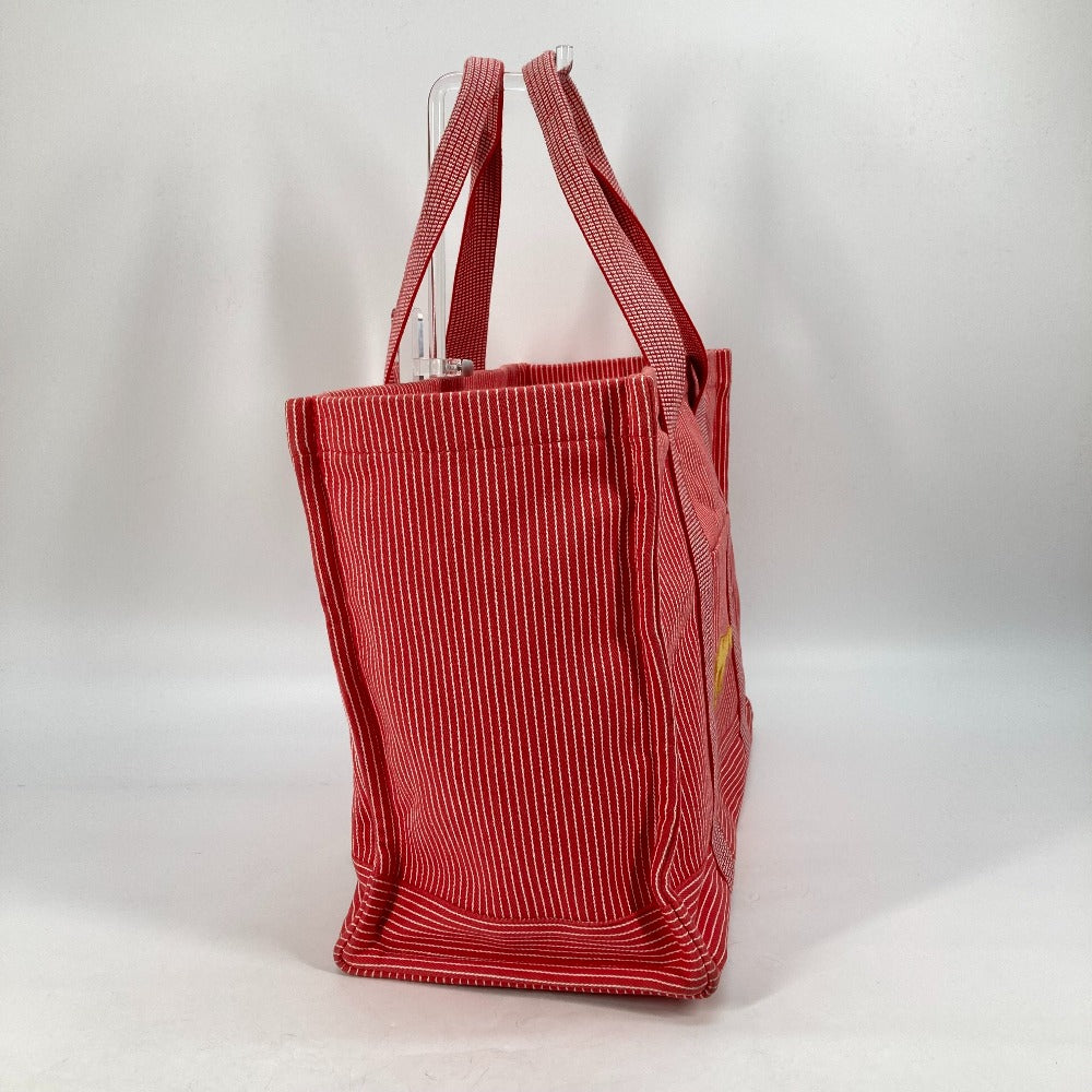 HERMES Tote Bag canvas Red Mothers bag Caval Horse Cheval Stripes Kids Used Authentic