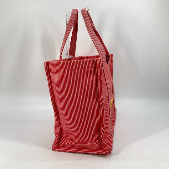 HERMES Tote Bag canvas Red Mothers bag Caval Horse Cheval Stripes Kids Used Authentic
