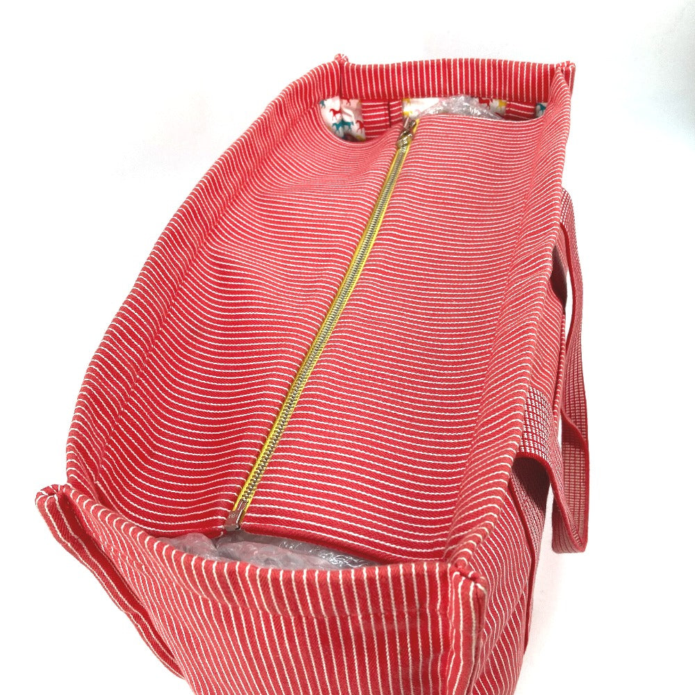 HERMES Tote Bag canvas Red Mothers bag Caval Horse Cheval Stripes Kids Used Authentic