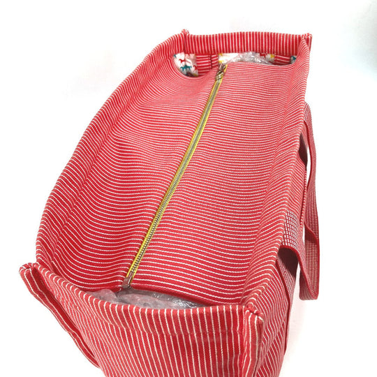 HERMES Tote Bag canvas Red Mothers bag Caval Horse Cheval Stripes Kids Used Authentic