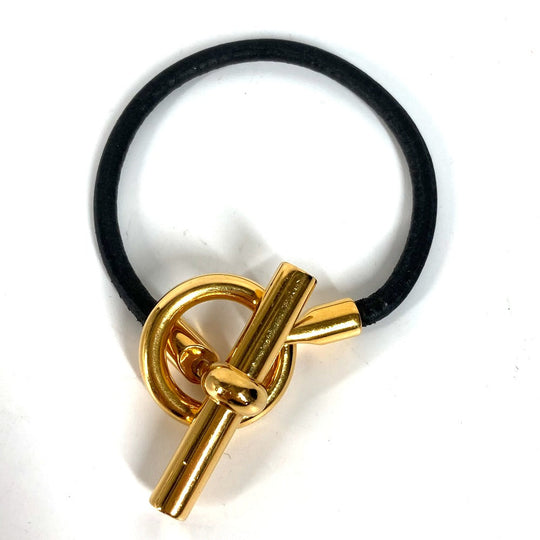 HERMES bracelet leather black Grenan Women Used Authentic