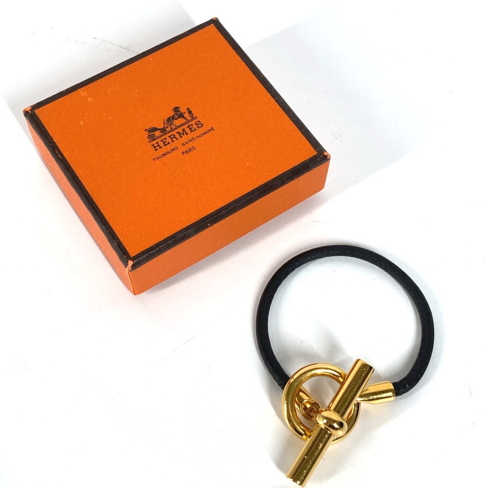 HERMES bracelet leather black Grenan Women Used Authentic
