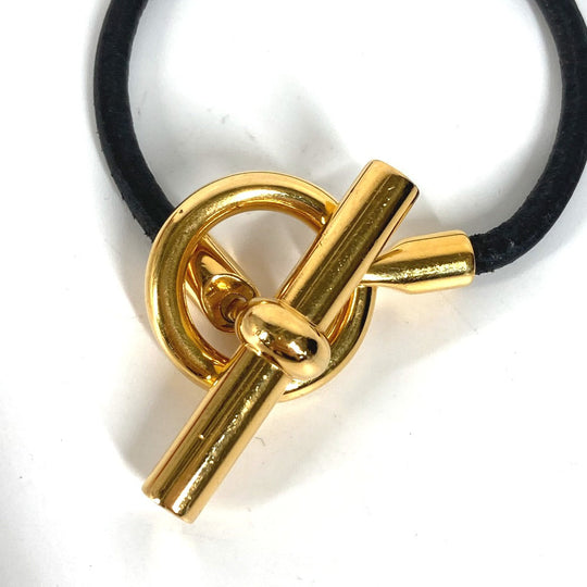 HERMES bracelet leather black Grenan Women Used Authentic