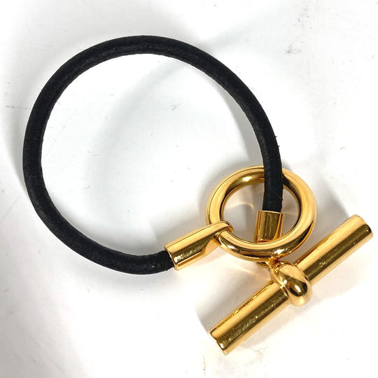 HERMES bracelet leather black Grenan Women Used Authentic