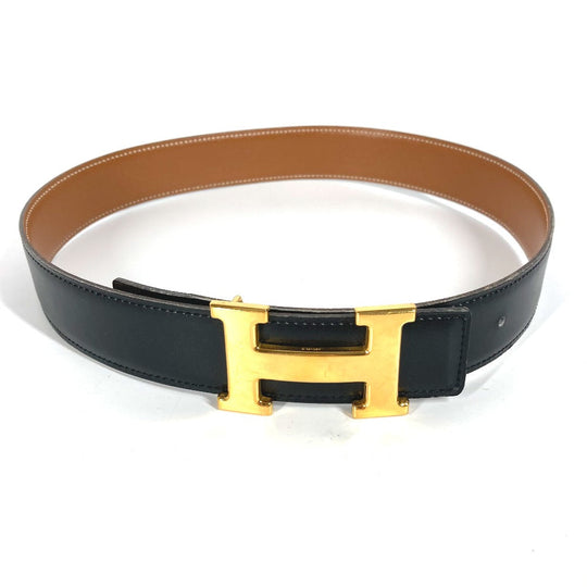 HERMES belt Calf leather Black x Leather H belt Constance Women 65 Used Authentic