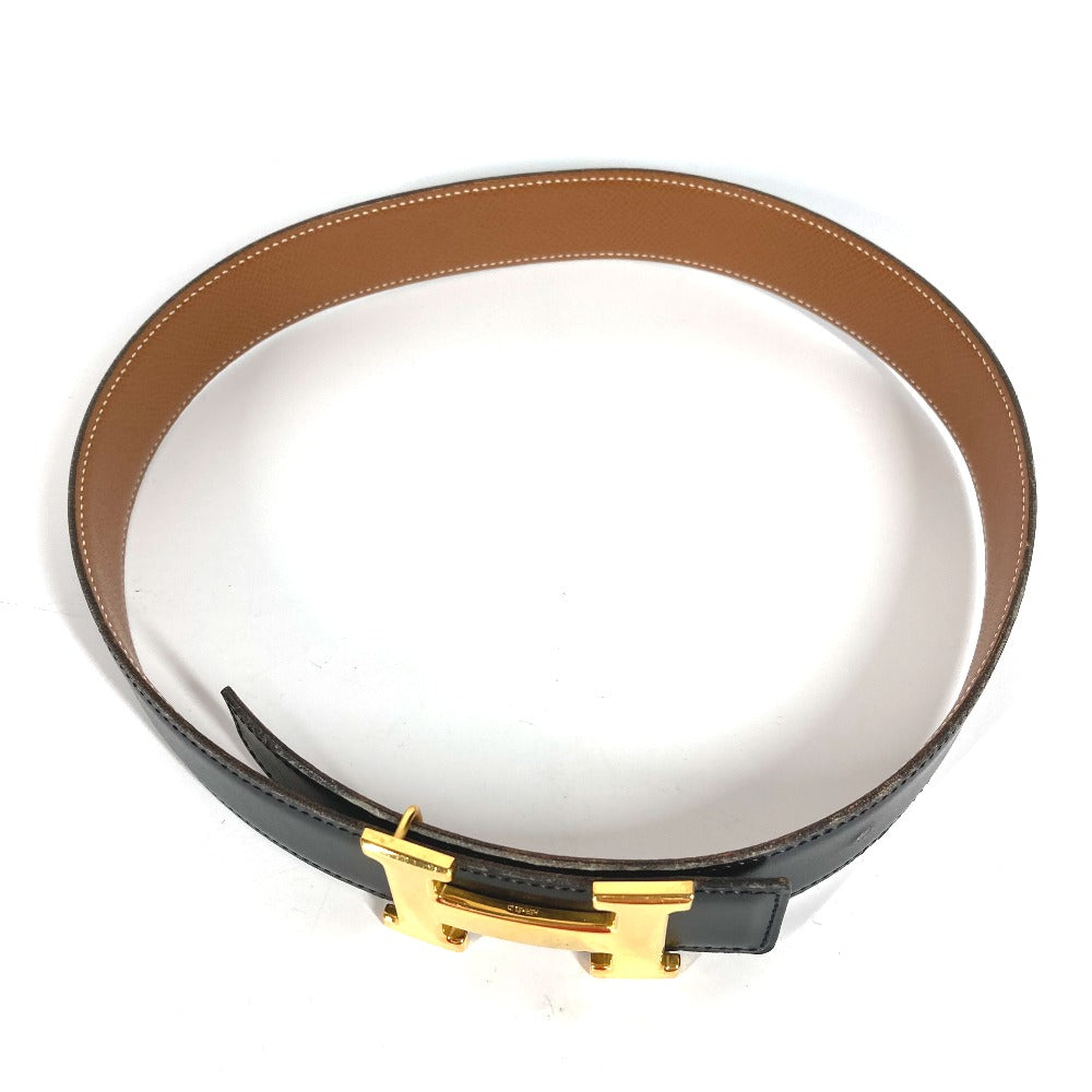HERMES belt Calf leather Black x Leather H belt Constance Women 65 Used Authentic
