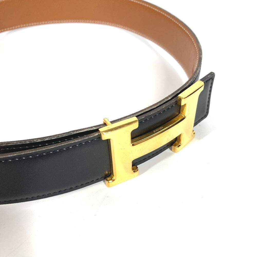 HERMES belt Calf leather Black x Leather H belt Constance Women 65 Used Authentic