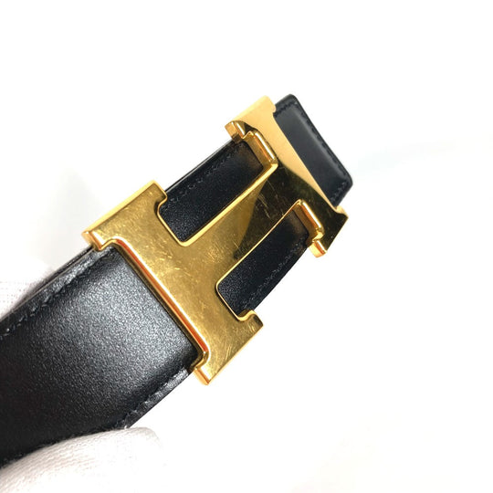 HERMES belt Calf leather Black x Leather H belt Constance Women 65 Used Authentic