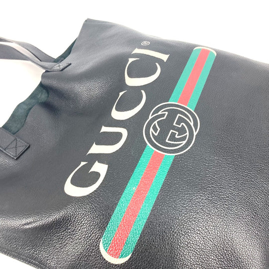 GUCCI Tote Bag 572768 leather black Sherry line Logo print unisex(Unisex) Used Authentic