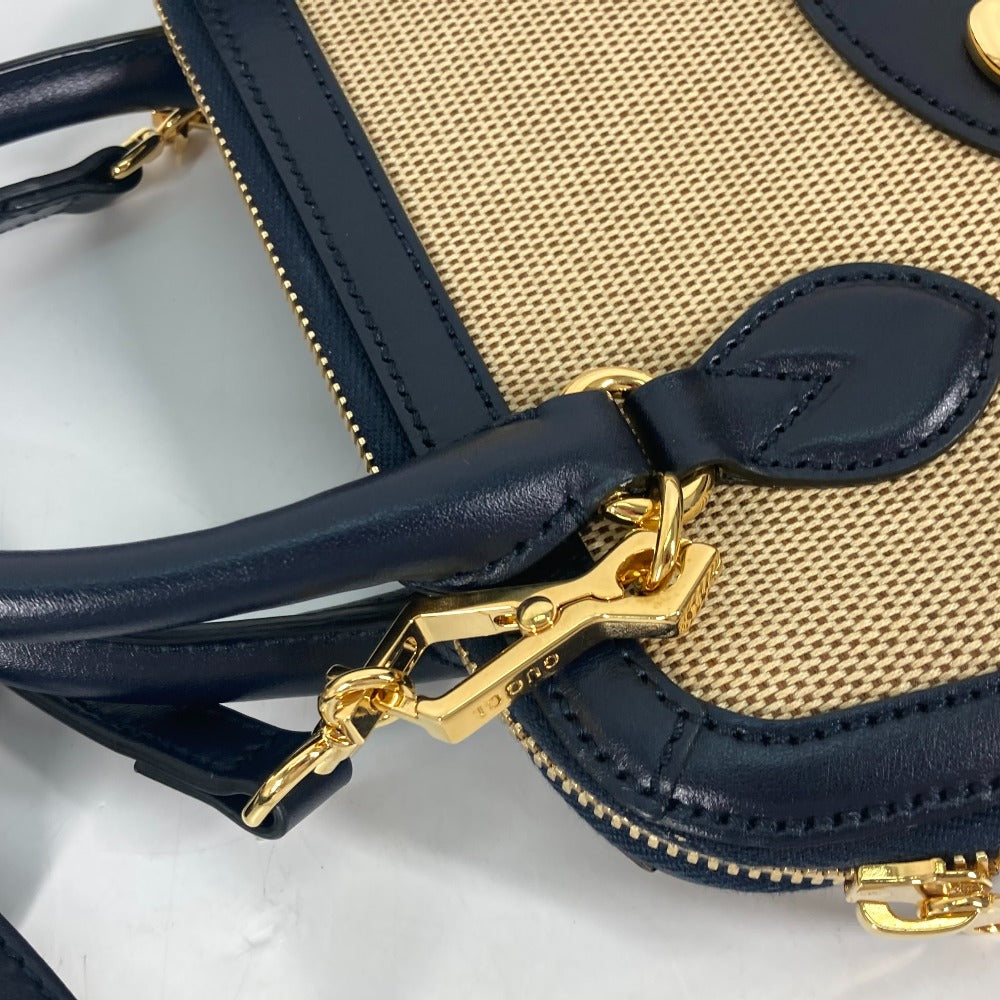 GUCCI Handbag 621220 Canvas leather beige x dark navy Horsebit 1955 Small top handle Women Used Authentic