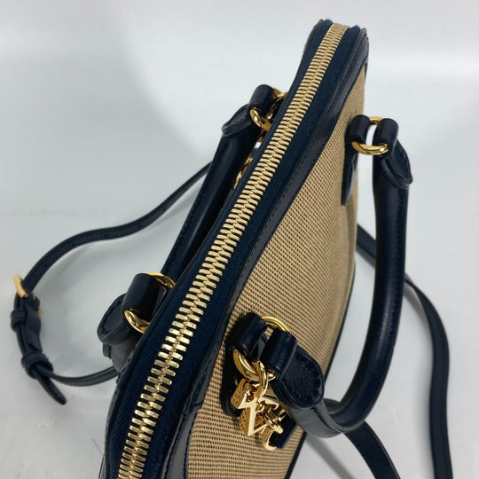 GUCCI Handbag 621220 Canvas leather beige x dark navy Horsebit 1955 Small top handle Women Used Authentic
