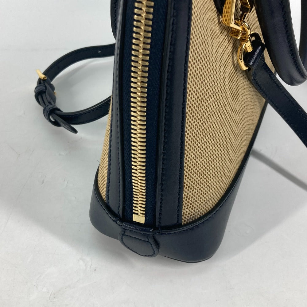 GUCCI Handbag 621220 Canvas leather beige x dark navy Horsebit 1955 Small top handle Women Used Authentic