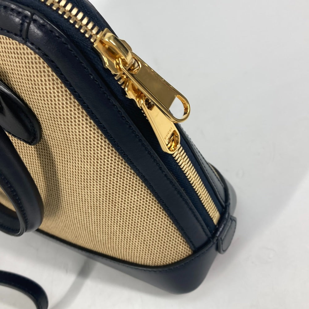 GUCCI Handbag 621220 Canvas leather beige x dark navy Horsebit 1955 Small top handle Women Used Authentic