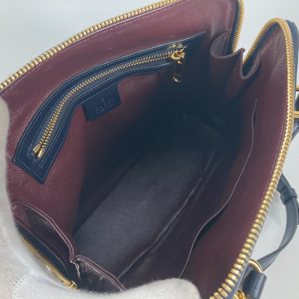 GUCCI Handbag 621220 Canvas leather beige x dark navy Horsebit 1955 Small top handle Women Used Authentic