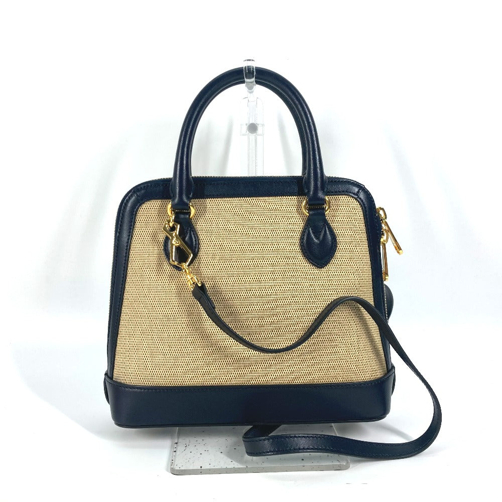 GUCCI Handbag 621220 Canvas leather beige x dark navy Horsebit 1955 Small top handle Women Used Authentic